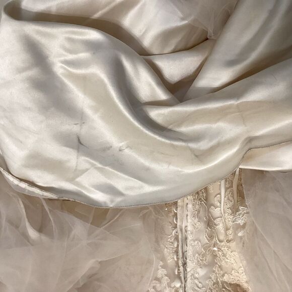 Madi Lane Elegant Lace Strapless Ball Gown Wedding Dress – Ivory Tulle - Picture 12 of 16